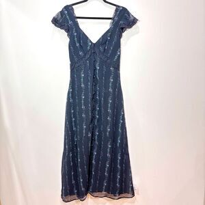 Topshop NWT Navy Blue Button Up Floral Dress 6 Sweetheart Dark Romantic Coquette